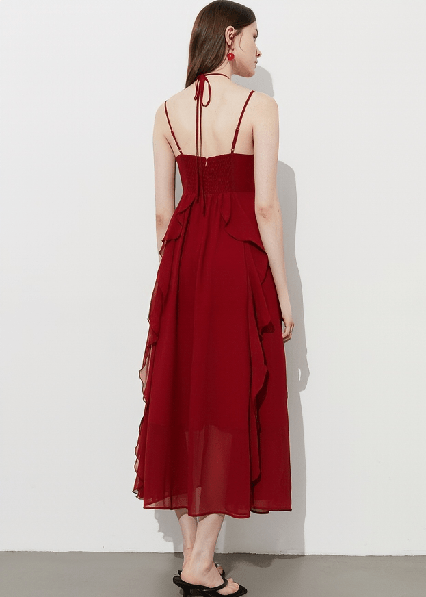 CASCADING RUFFLE HALTER DRESS - Vera Lumina