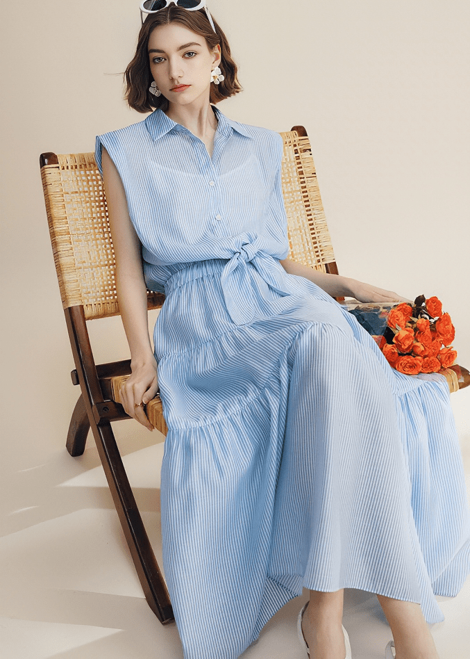 CASCADING STRIPE SHIRT DRESS - Vera Lumina