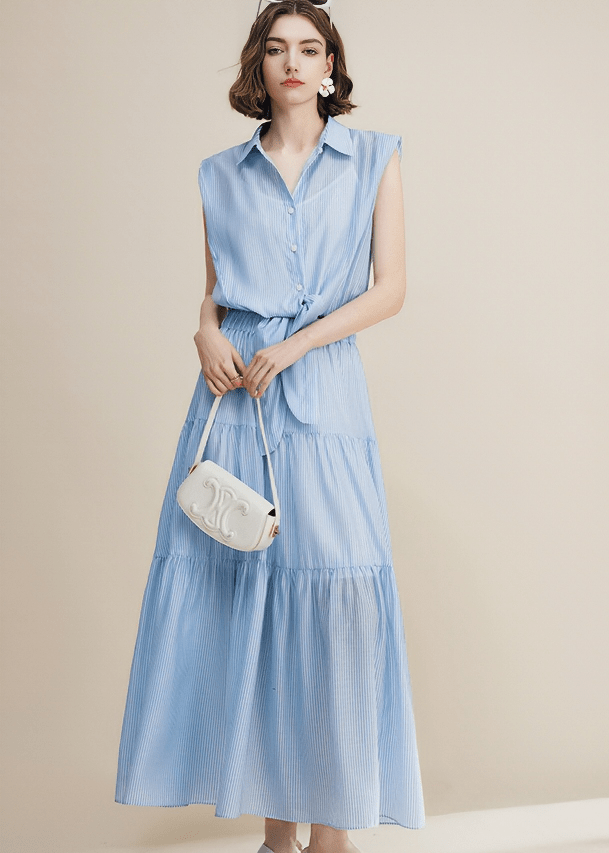 CASCADING STRIPE SHIRT DRESS - Vera Lumina