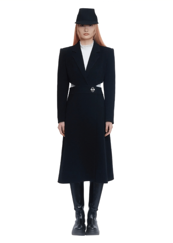cashmere wool small waist long coat - Vera Lumina