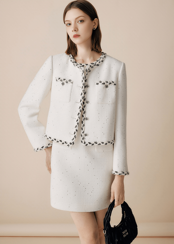 CHAIN TRIMMED TWEED JACKET - Vera Lumina