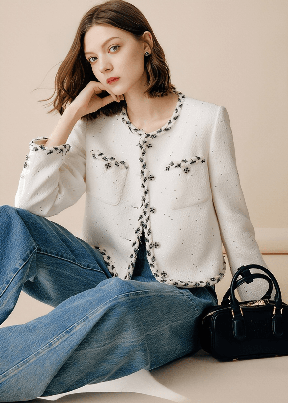 CHAIN TRIMMED TWEED JACKET - Vera Lumina