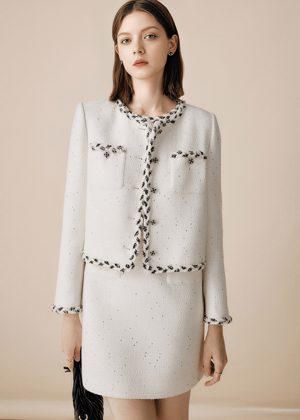 CHAIN TRIMMED TWEED JACKET - Vera Lumina