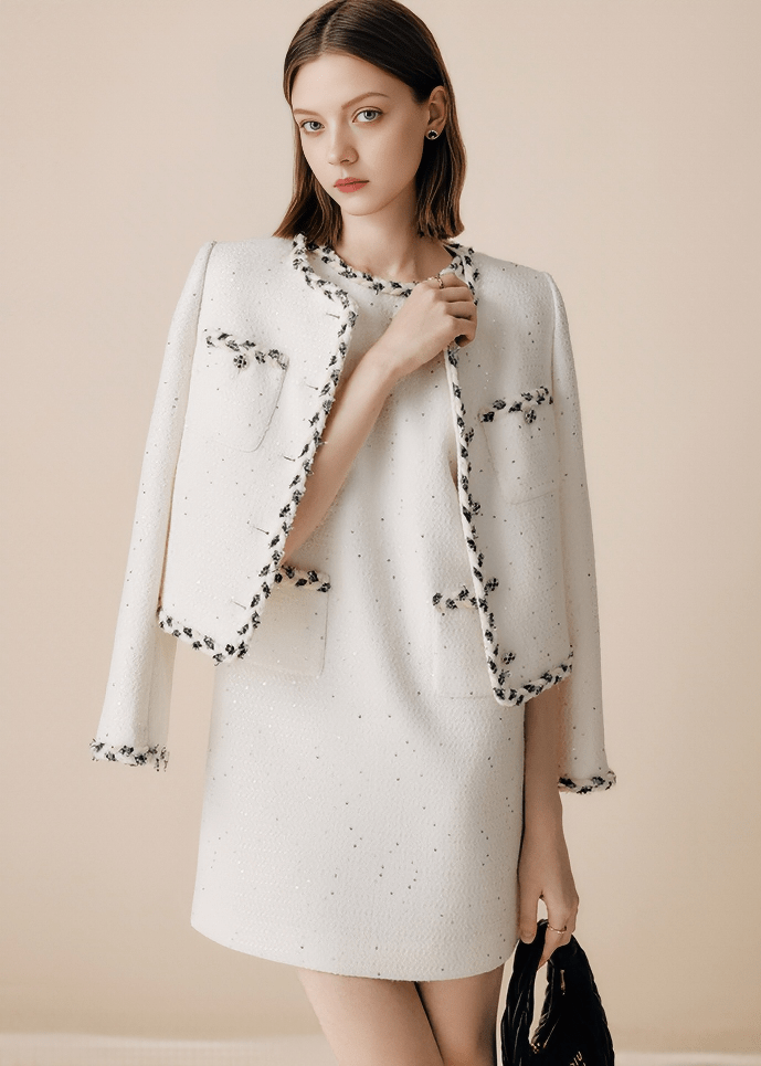 CHAIN TRIMMED TWEED JACKET - Vera Lumina