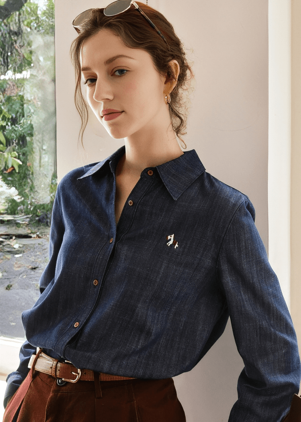 CHAMBRAY LOGO EMBROIDERED SHIRT - Vera Lumina