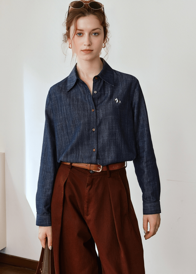 CHAMBRAY LOGO EMBROIDERED SHIRT - Vera Lumina