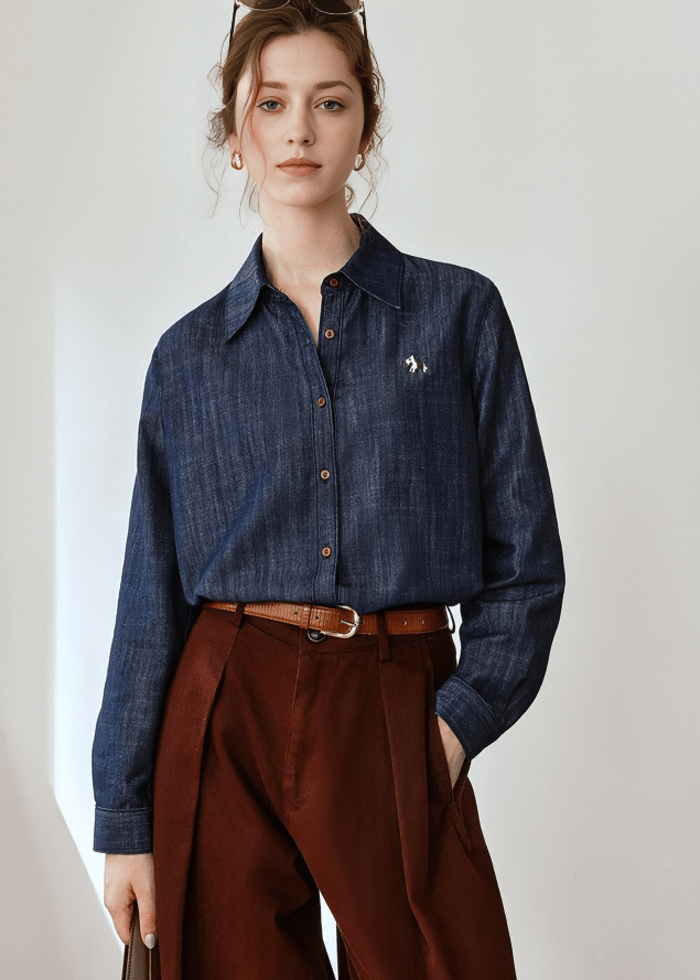 CHAMBRAY LOGO EMBROIDERED SHIRT - Vera Lumina