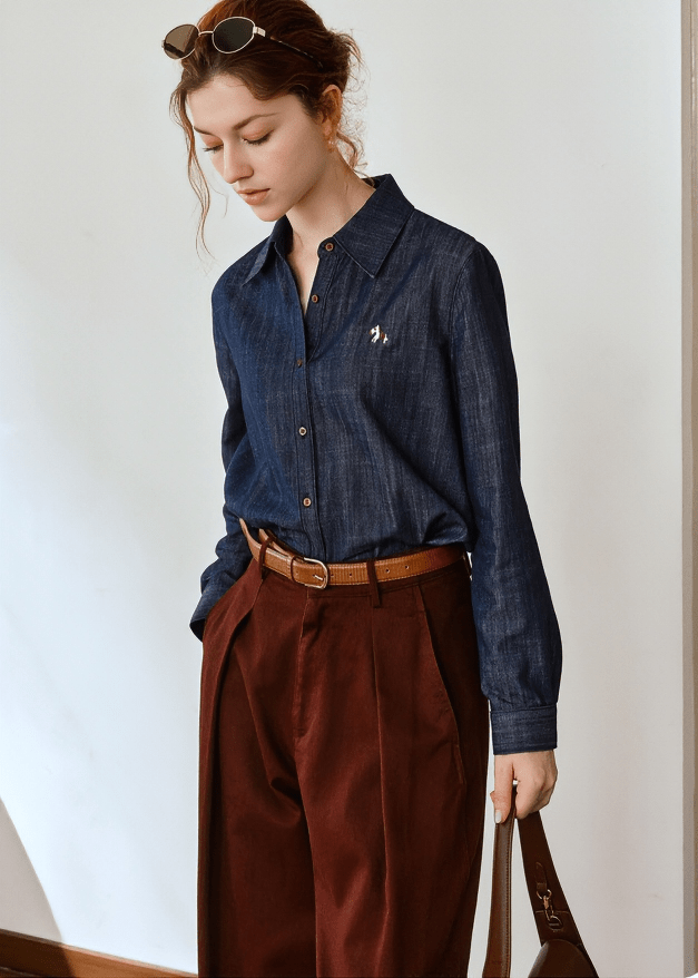 CHAMBRAY LOGO EMBROIDERED SHIRT - Vera Lumina