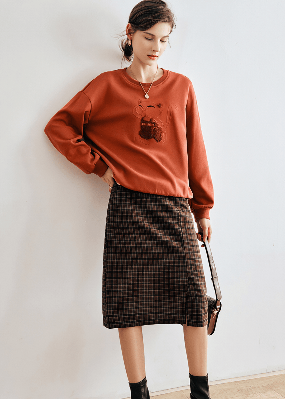 CHECKED PENCIL MIDI SKIRT - Vera Lumina