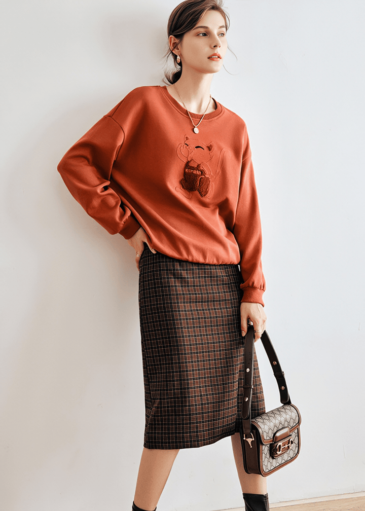 CHECKED PENCIL MIDI SKIRT - Vera Lumina