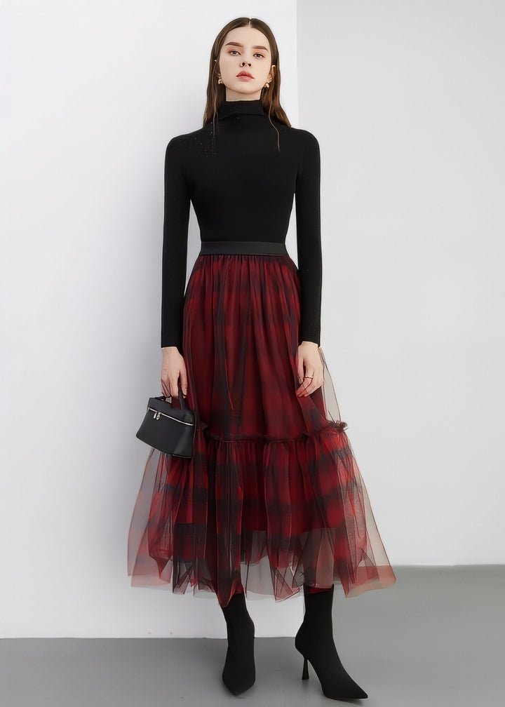 Checkered Tulle Tiered Skirt - Vera Lumina