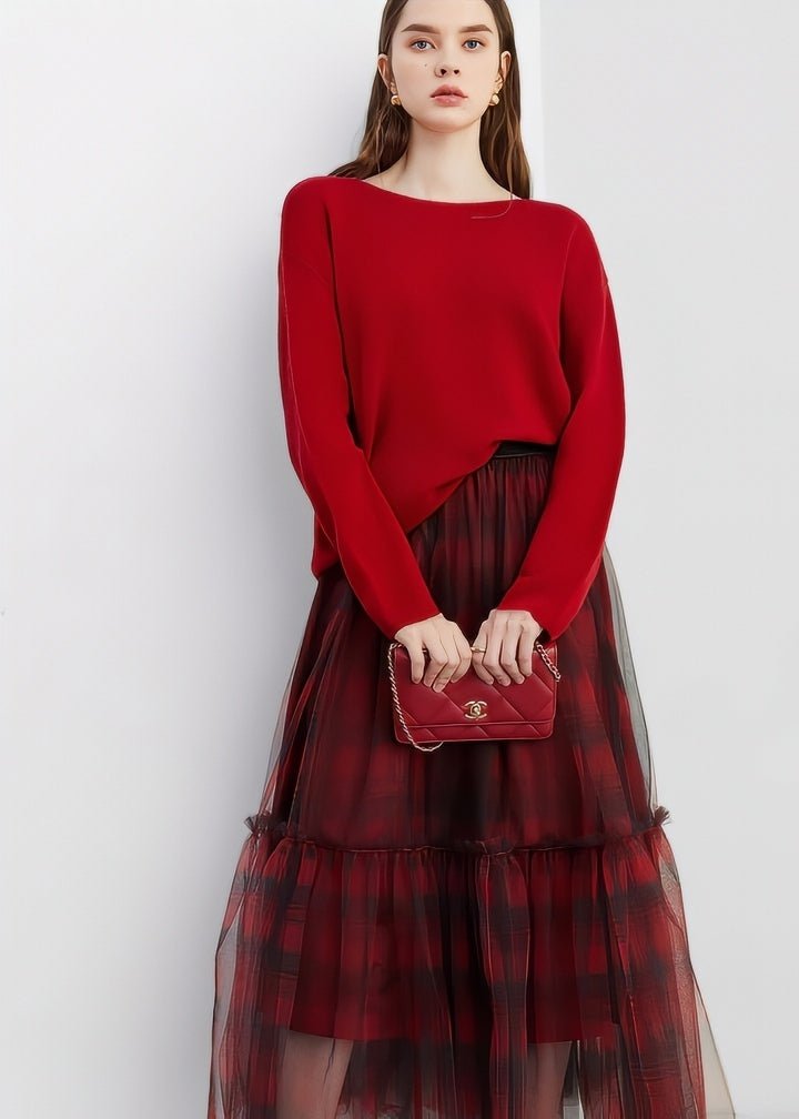 Checkered Tulle Tiered Skirt - Vera Lumina