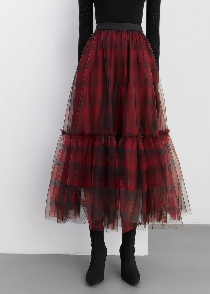 Checkered Tulle Tiered Skirt - Vera Lumina