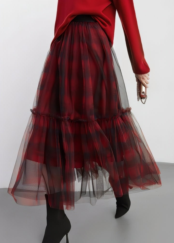 Checkered Tulle Tiered Skirt - Vera Lumina