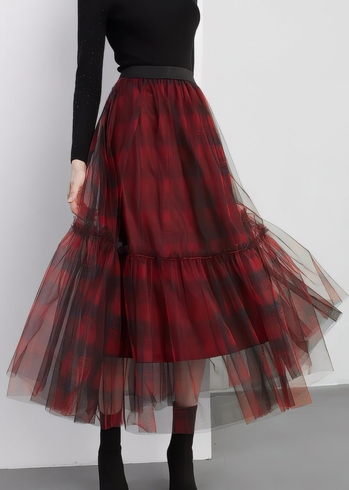 Checkered Tulle Tiered Skirt - Vera Lumina