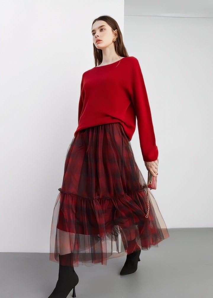 Checkered Tulle Tiered Skirt - Vera Lumina