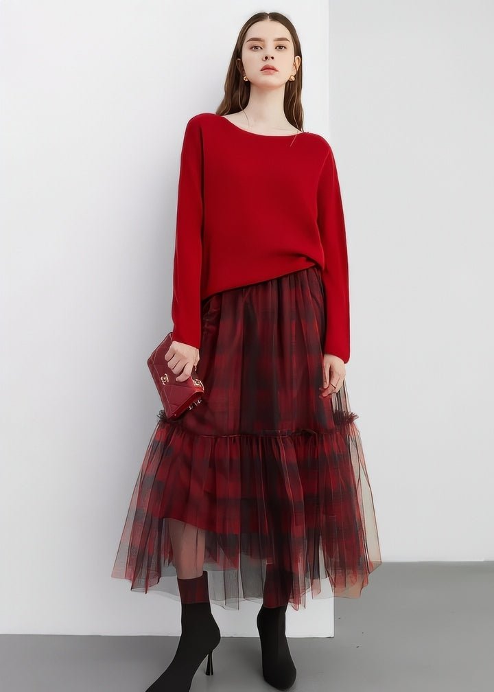 Checkered Tulle Tiered Skirt - Vera Lumina