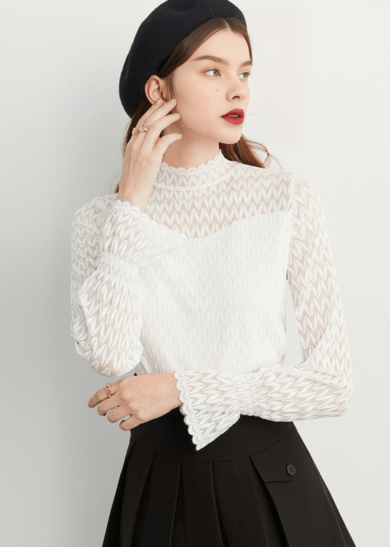 CHEVRON LACE MOCKNECK TOP - Vera Lumina