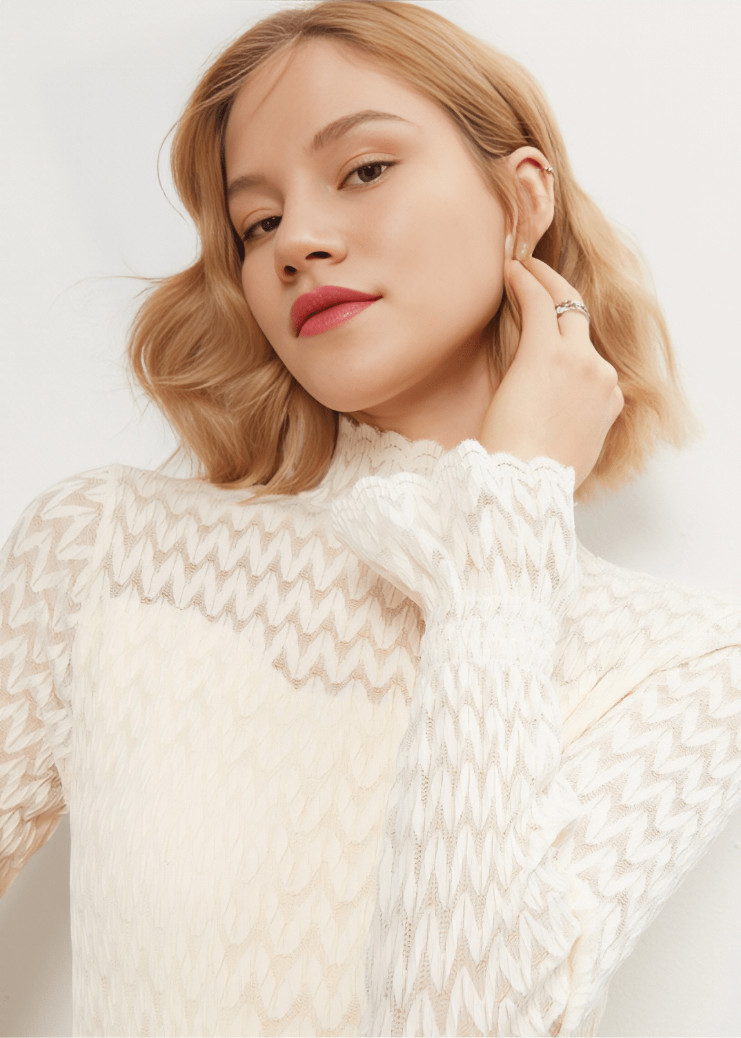 CHEVRON LACE MOCKNECK TOP - Vera Lumina