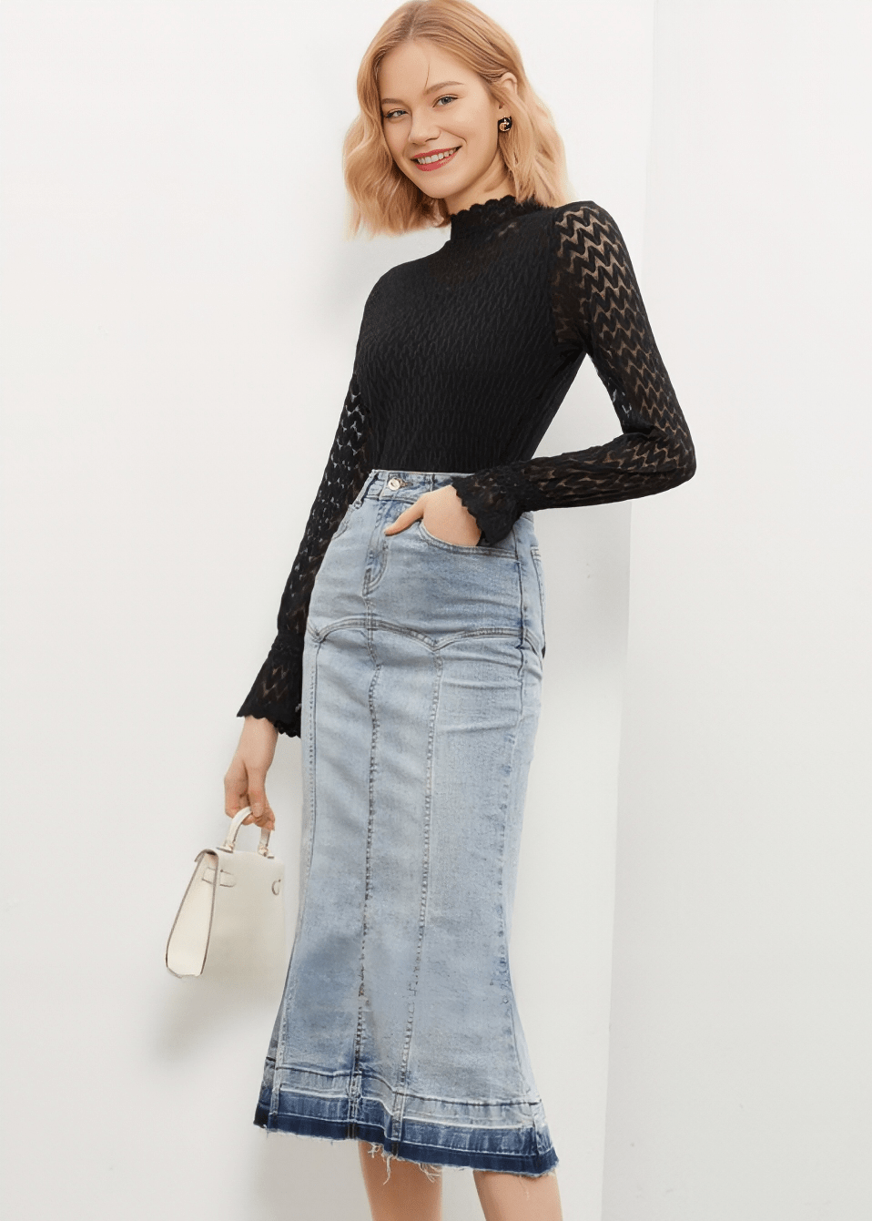 CHEVRON LACE MOCKNECK TOP - Vera Lumina