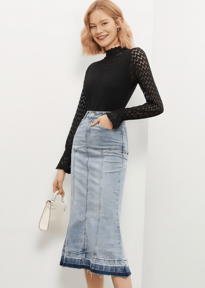 CHEVRON LACE MOCKNECK TOP - Vera Lumina