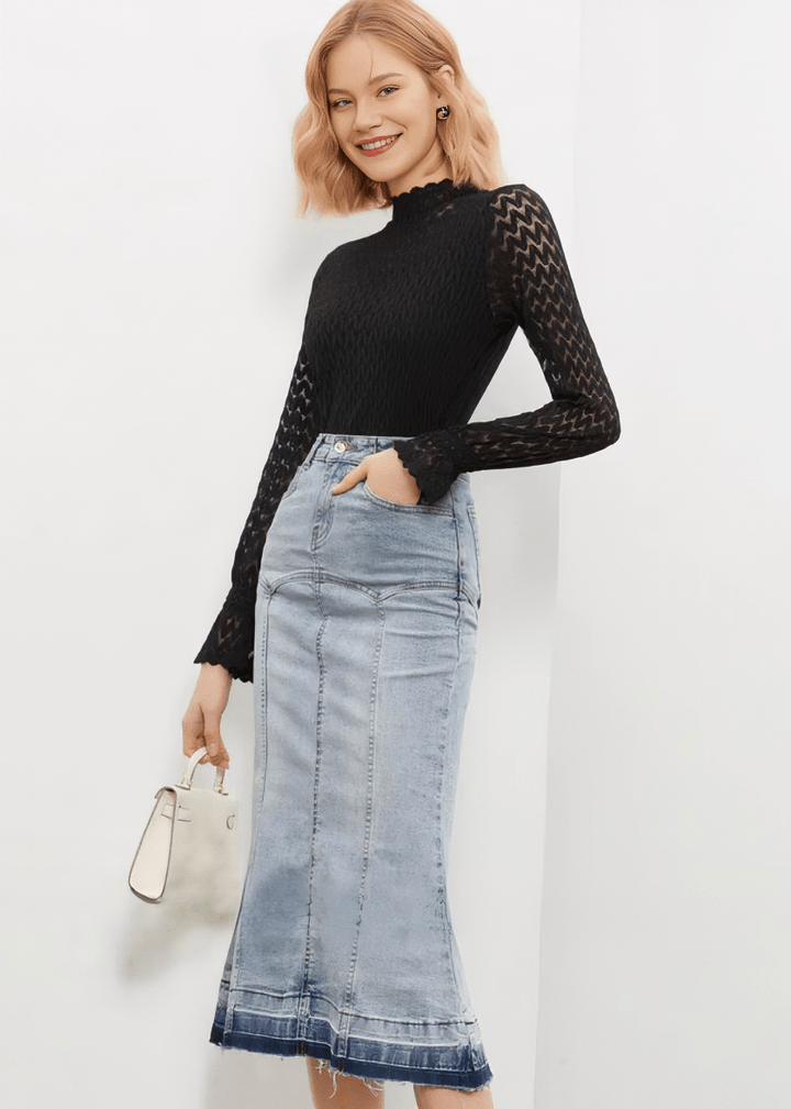 CHEVRON MESH HIGH NECK TOP - Vera Lumina
