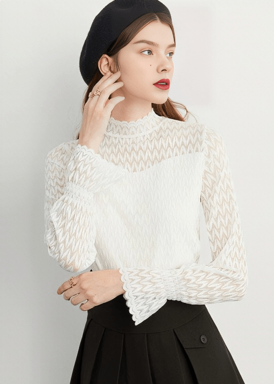 CHEVRON MESH HIGH NECK TOP - Vera Lumina