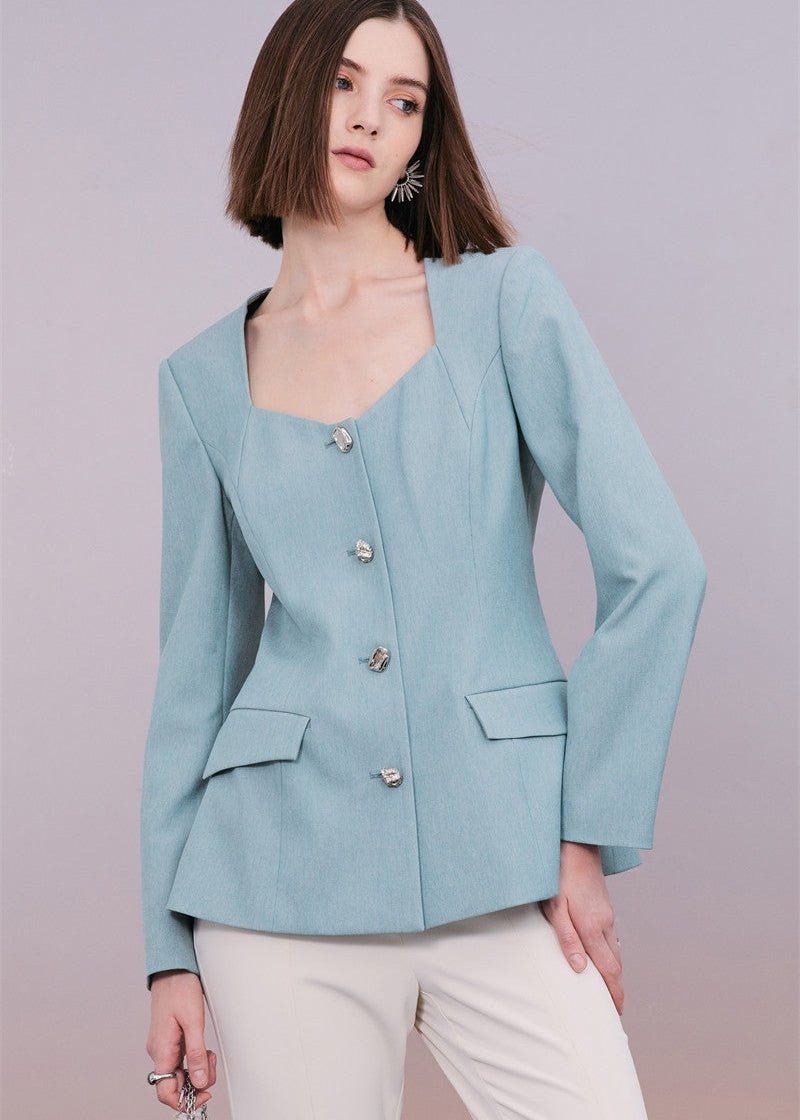 Classic blue jacket & slit slightly flared pants - Vera Lumina