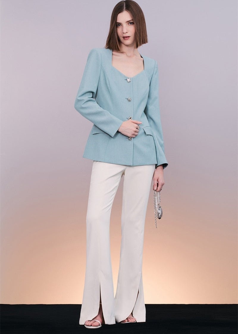 Classic blue jacket & slit slightly flared pants - Vera Lumina