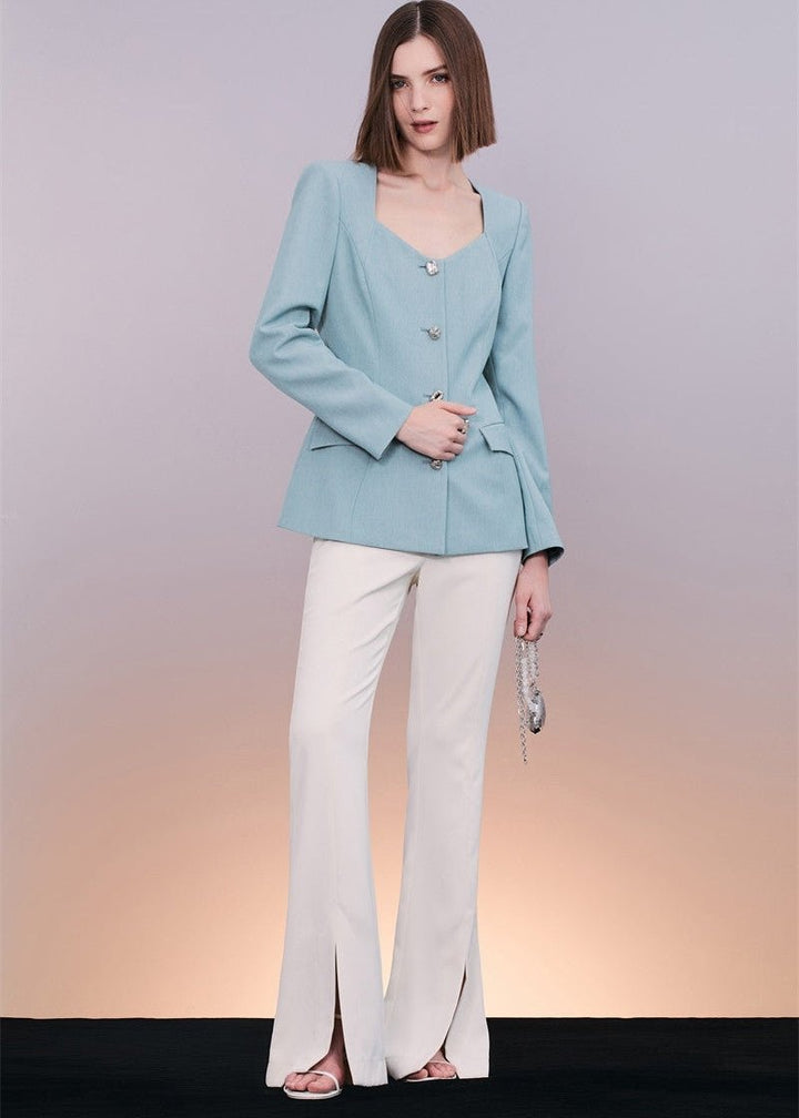 Classic blue jacket & slit slightly flared pants - Vera Lumina