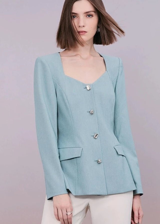 Classic blue jacket & slit slightly flared pants - Vera Lumina