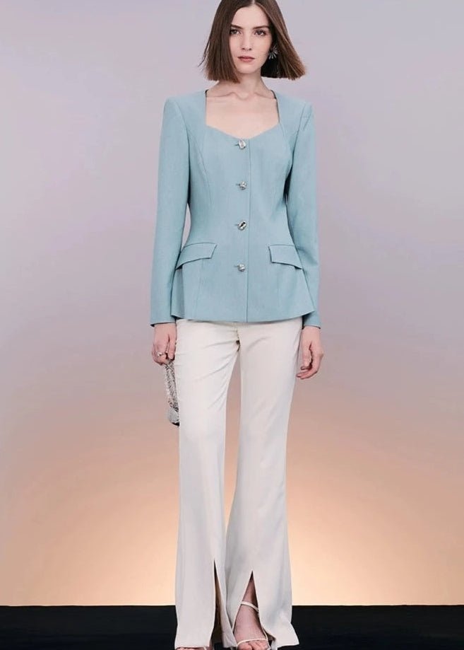 Classic blue jacket & slit slightly flared pants - Vera Lumina