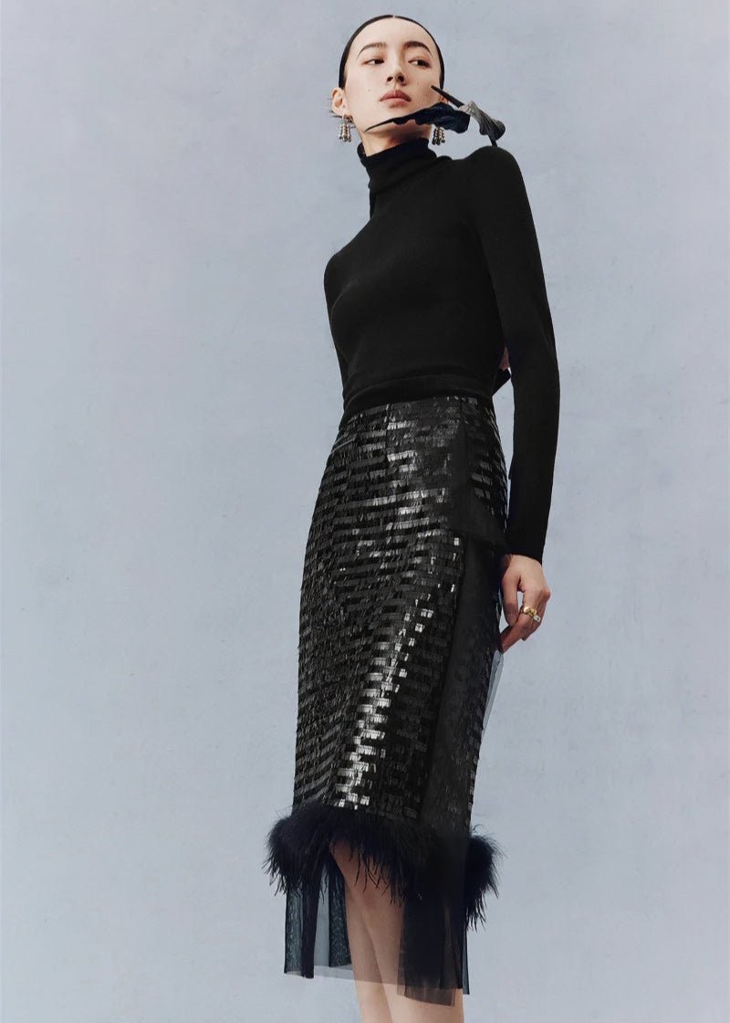Cocktail feather sparkle sequin skirt - Vera Lumina