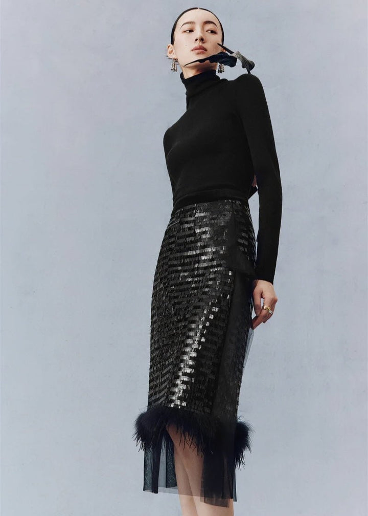Cocktail feather sparkle sequin skirt - Vera Lumina