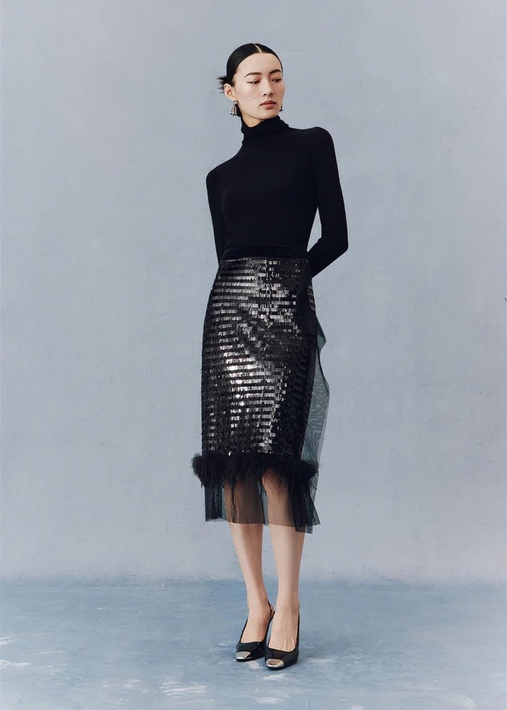 Cocktail feather sparkle sequin skirt - Vera Lumina