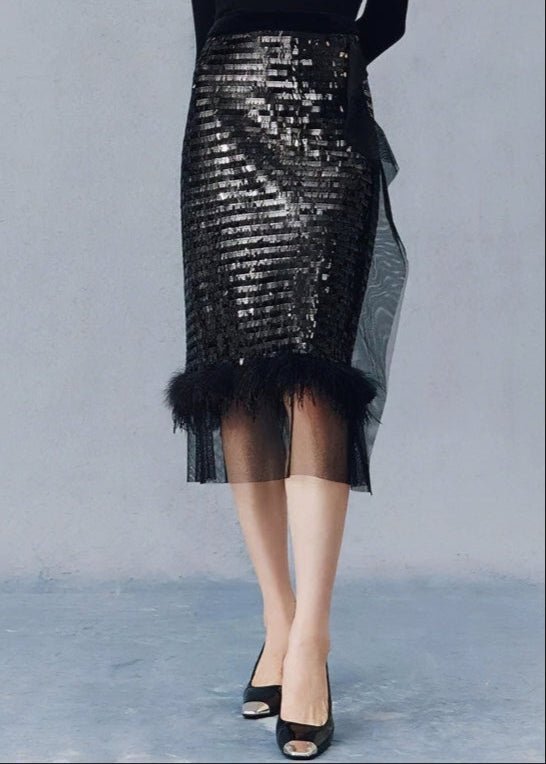 Cocktail feather sparkle sequin skirt - Vera Lumina