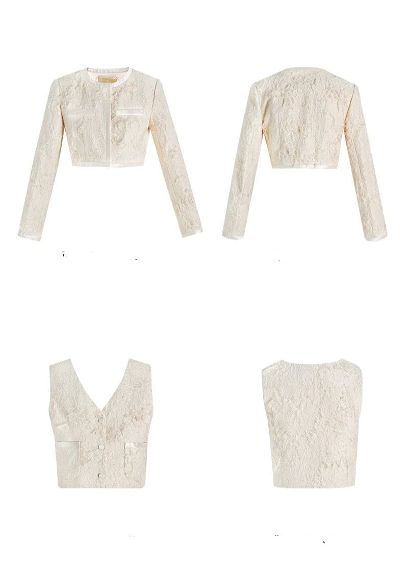 cocktail three - dimensional jacquard short jacket & vest &skirt - Vera Lumina