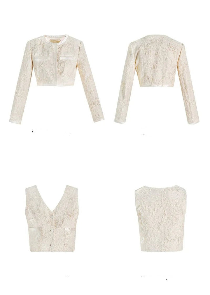 cocktail three - dimensional jacquard short jacket & vest &skirt - Vera Lumina