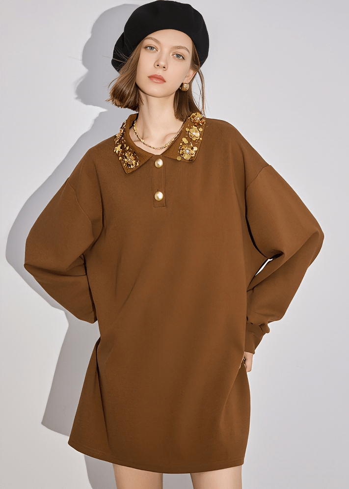 COIN MEDALLION COLLAR SHIFT DRESS - Vera Lumina