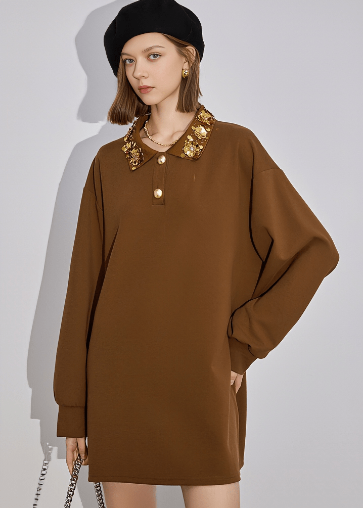 COIN MEDALLION COLLAR SHIFT DRESS - Vera Lumina