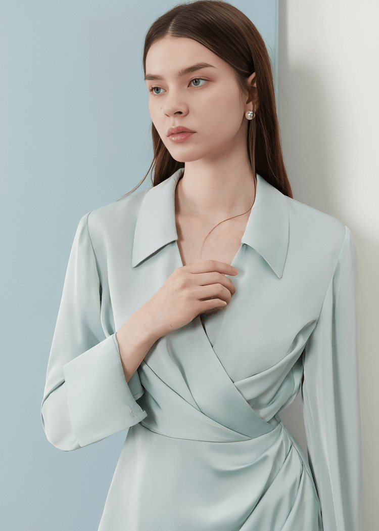 COLLARED WRAP SHIRT DRESS - Vera Lumina