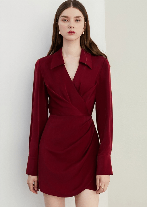 COLLARED WRAP SHIRT DRESS - Vera Lumina