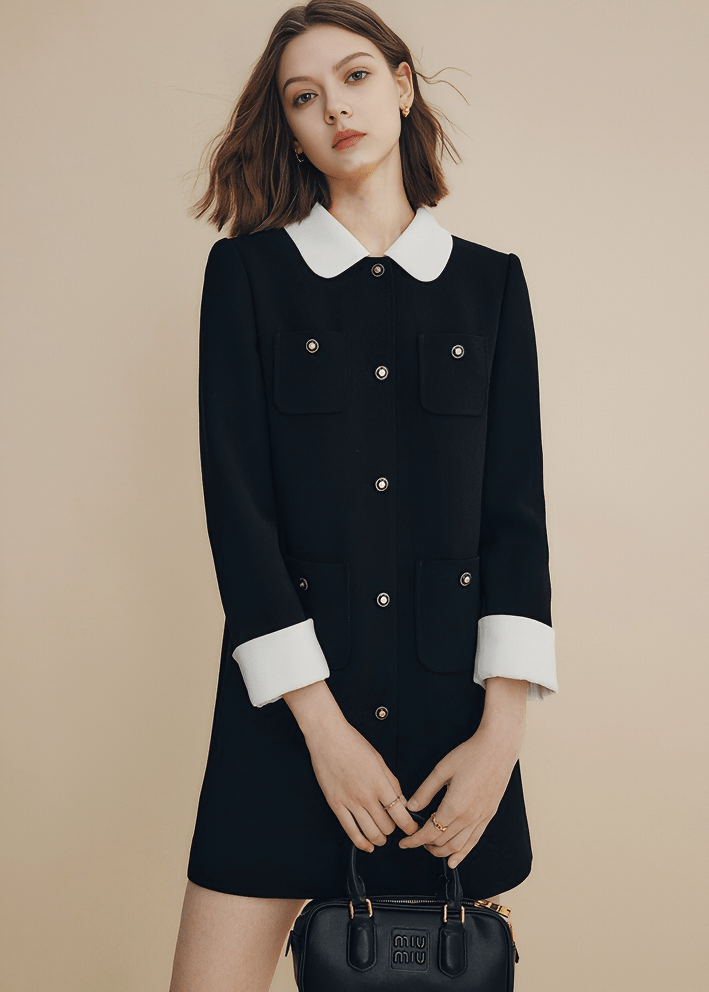 CONTRAST COLLAR MILITARY DRESS - Vera Lumina