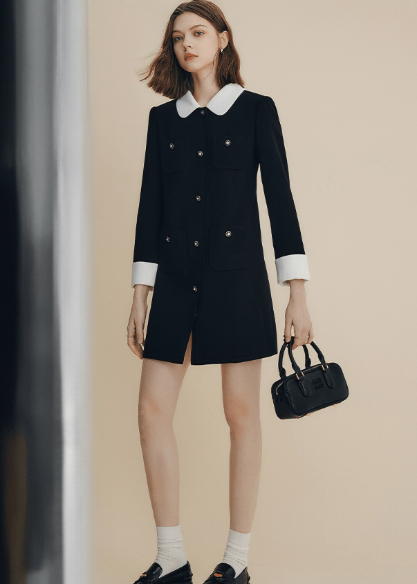 CONTRAST COLLAR MILITARY DRESS - Vera Lumina