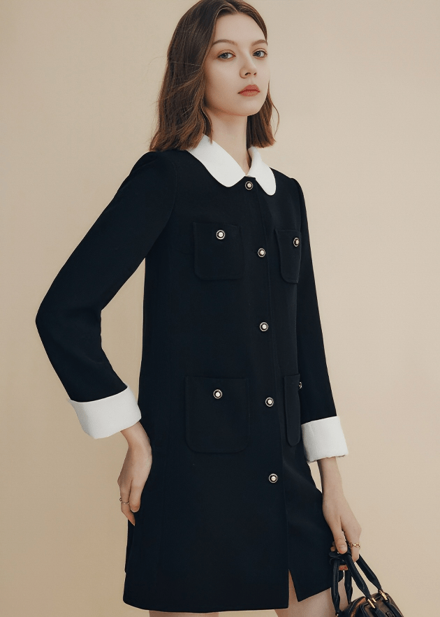 CONTRAST COLLAR MILITARY DRESS - Vera Lumina