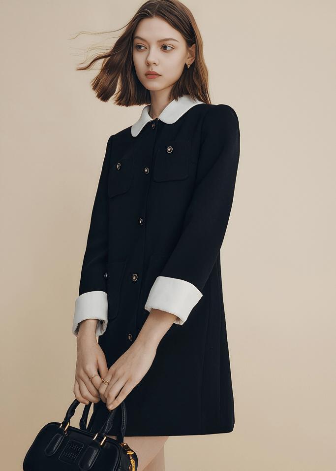 CONTRAST COLLAR MILITARY DRESS - Vera Lumina