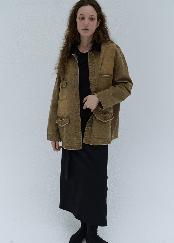 CONTRAST COLLAR UTILITY WORK JACKET - Vera Lumina