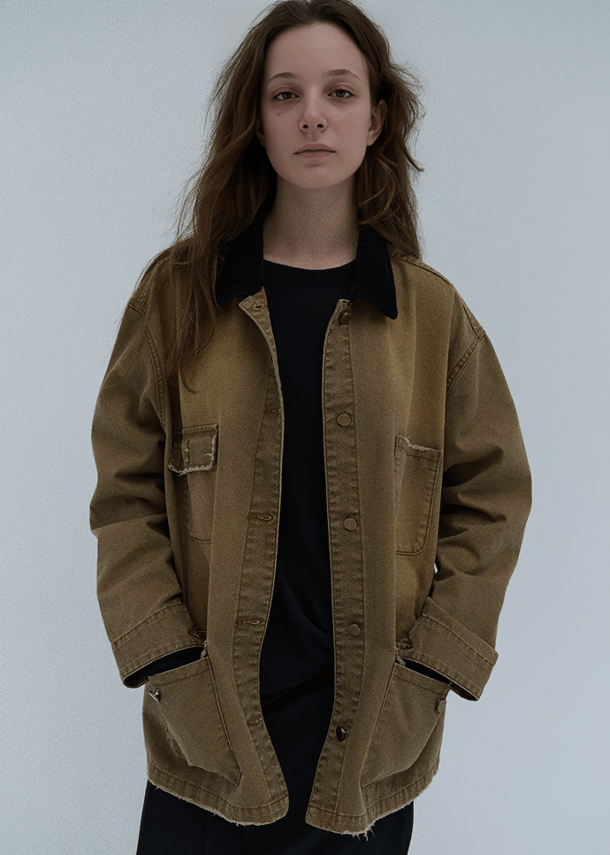 CONTRAST COLLAR UTILITY WORK JACKET - Vera Lumina