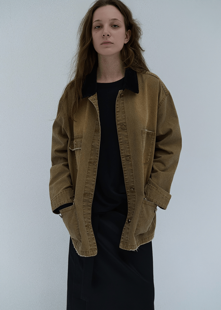 CONTRAST COLLAR UTILITY WORK JACKET - Vera Lumina