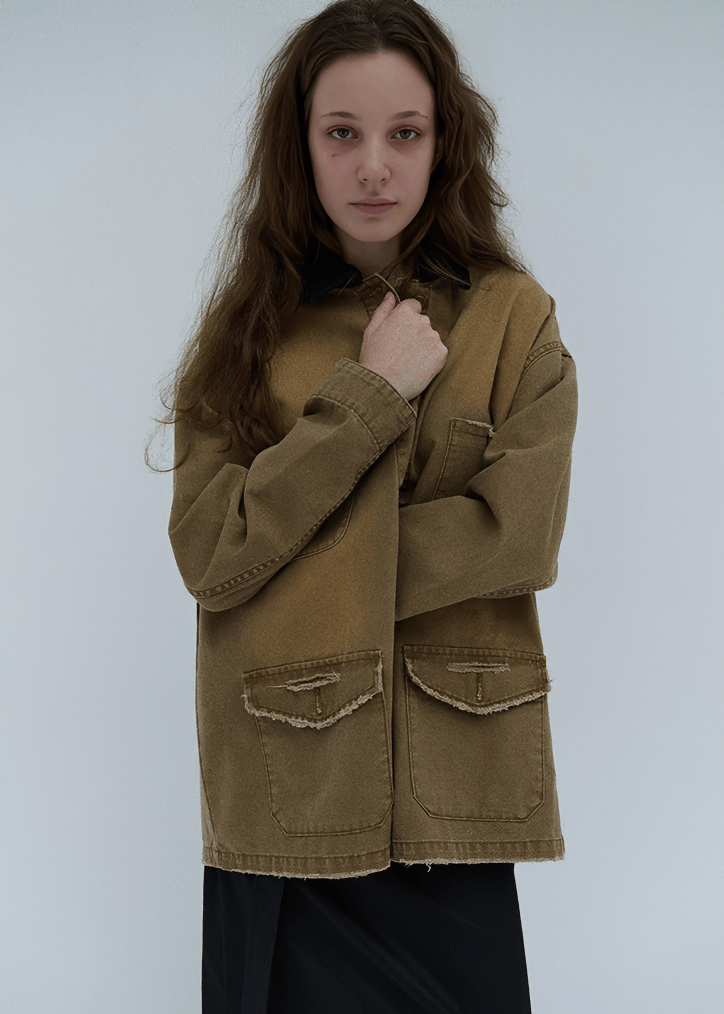 CONTRAST COLLAR UTILITY WORK JACKET - Vera Lumina
